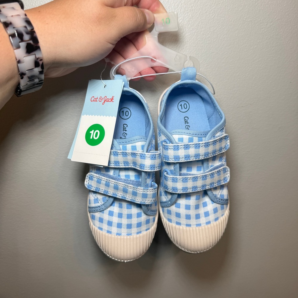 Cat & Jack Toddler Boys Blue Gingham Canvas Sneakers Hook and Loop Size 10 NEW